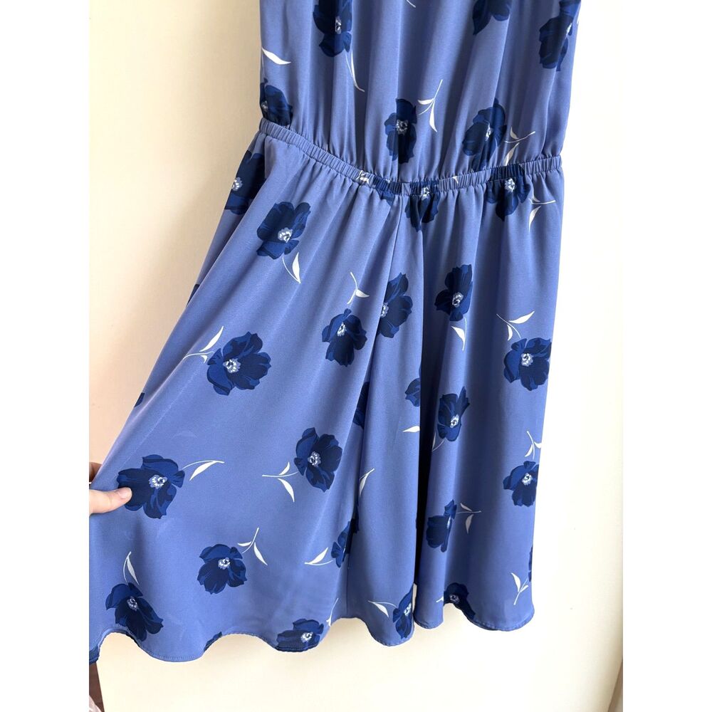 Banana Republic Chiffon Halter XS S Blue Floral Wedding Guest Keyhole Sun Dress - Picture 3 of 10